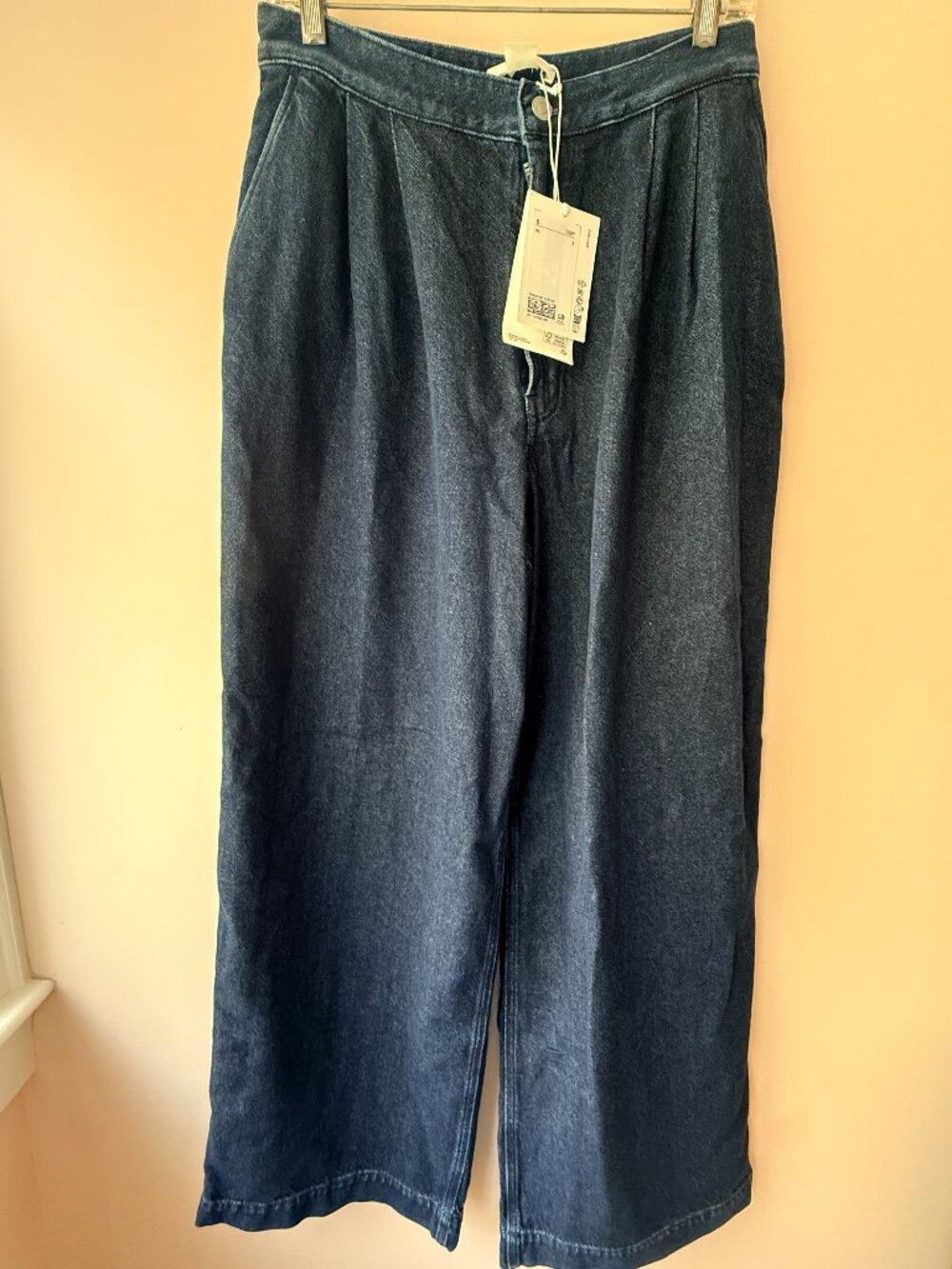 COS Pleated Wide-Leg Denim Pants, NWT, Size 8